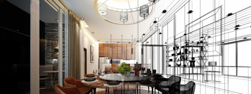 abstract sketch design of interior dining room